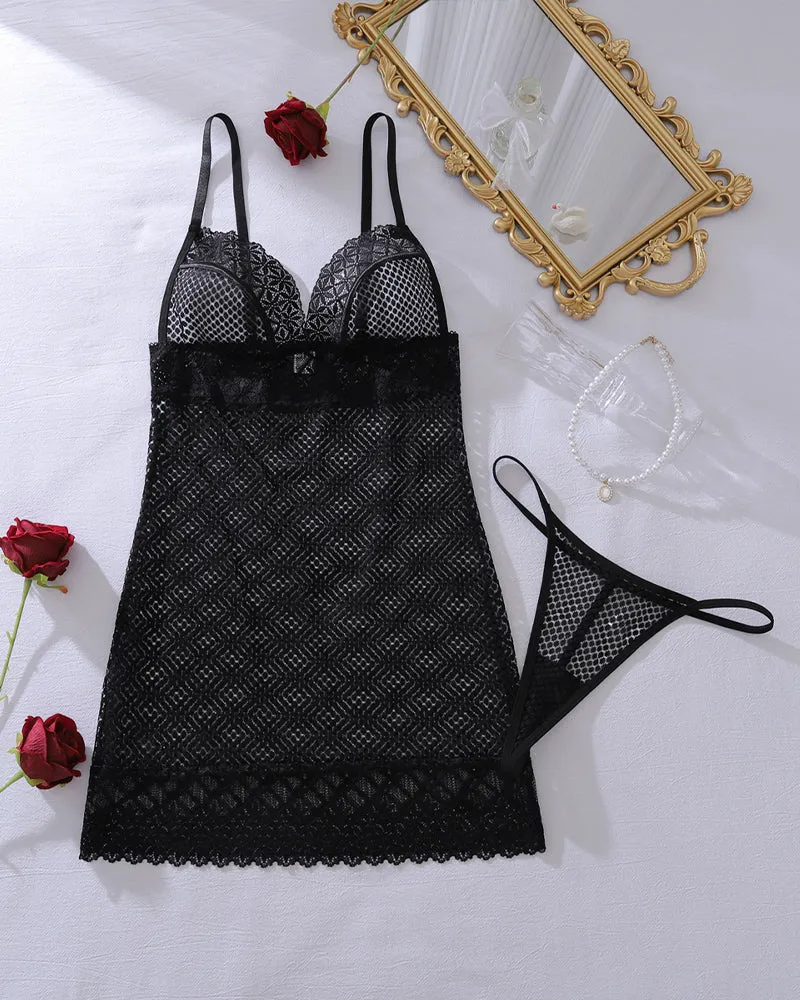 Fishnet Mini Dress Lingerie with Lace Trim sold by Avid Love product image thumbnail 5