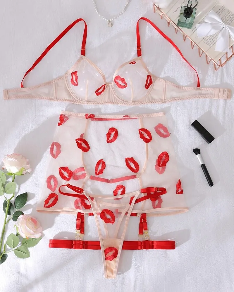 Red Kiss Lip Lace Playful Lingerie Set sold by Avid Love product image thumbnail 3
