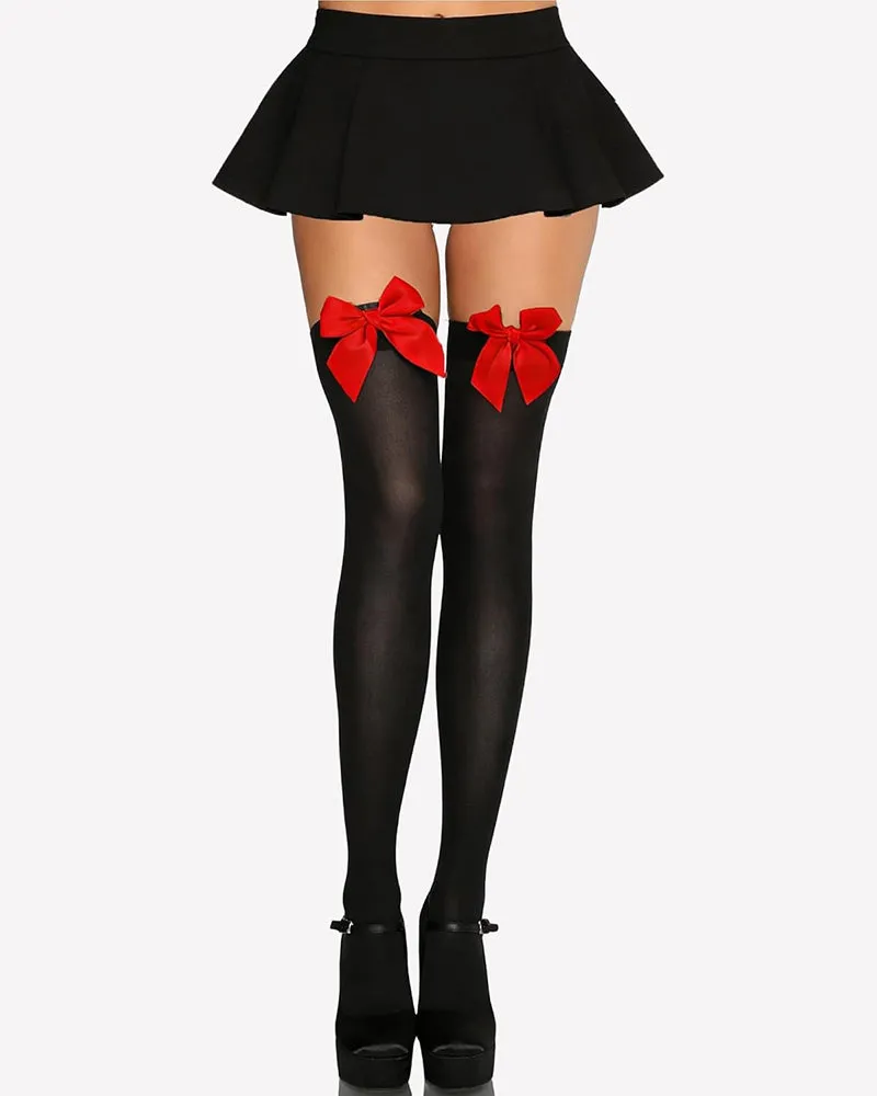 Satin Bow Thigh Highs Over Knee Long Stockings sold by Avid Love product image thumbnail 2