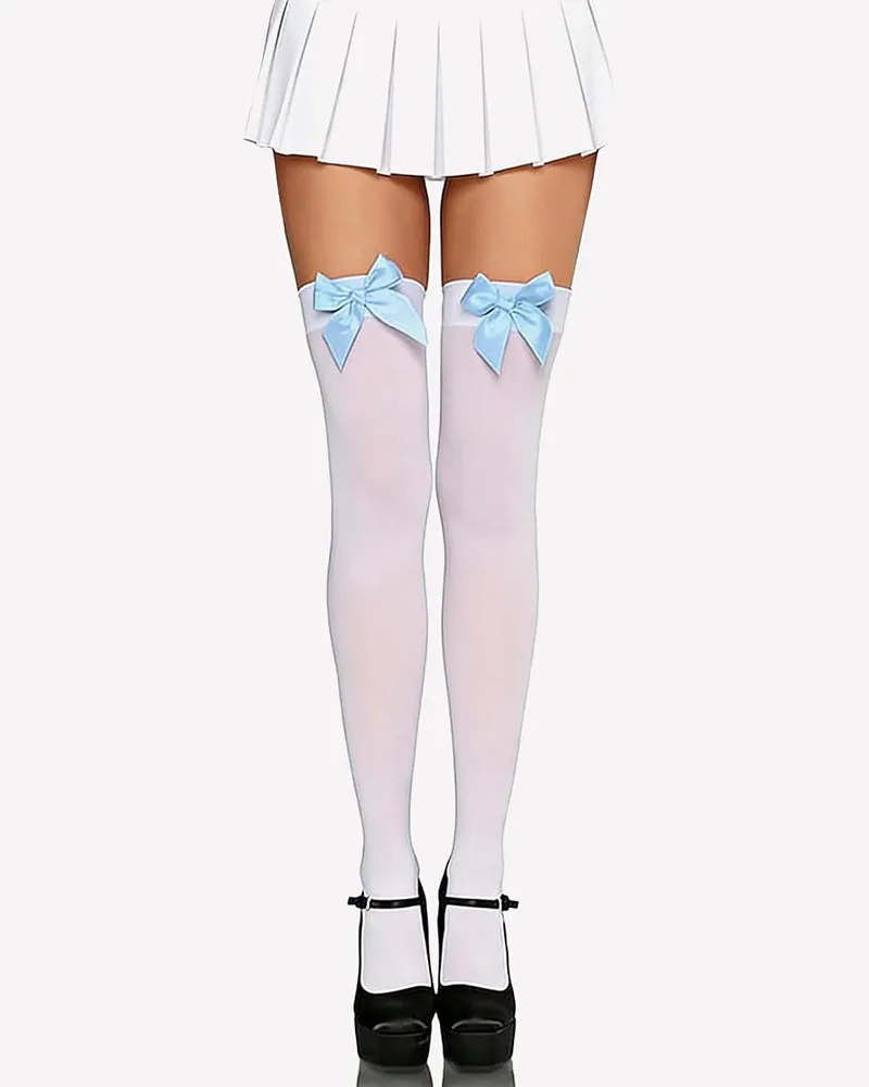 Satin Bow Thigh Highs Over Knee Long Stockings sold by Avid Love product image thumbnail 5
