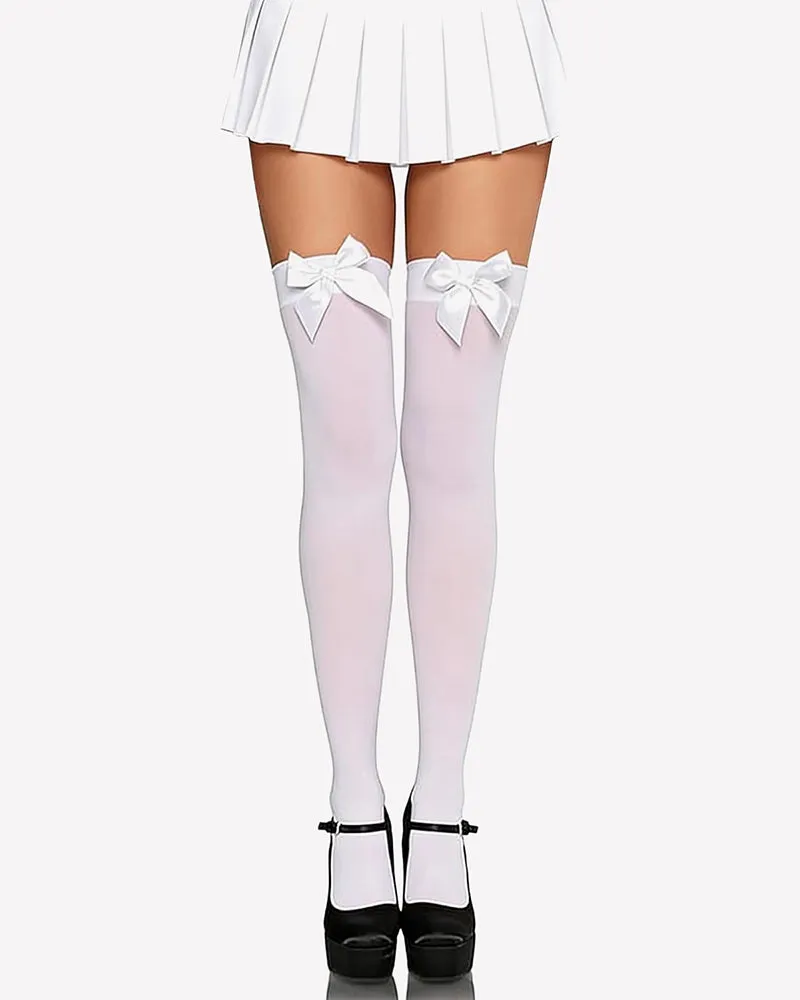 Satin Bow Thigh Highs Over Knee Long Stockings sold by Avid Love product image thumbnail 4