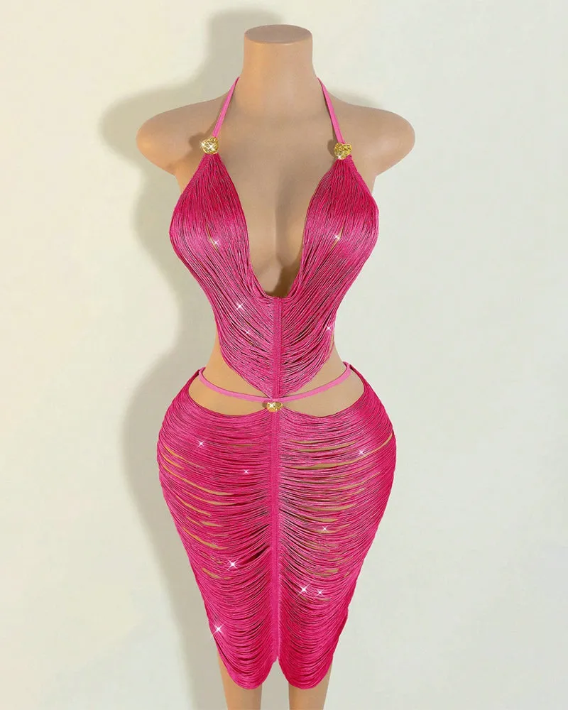 Fringe Halter Midi Dress Cut-Out Tassel Bodycon sold by Avid Love product image thumbnail 2