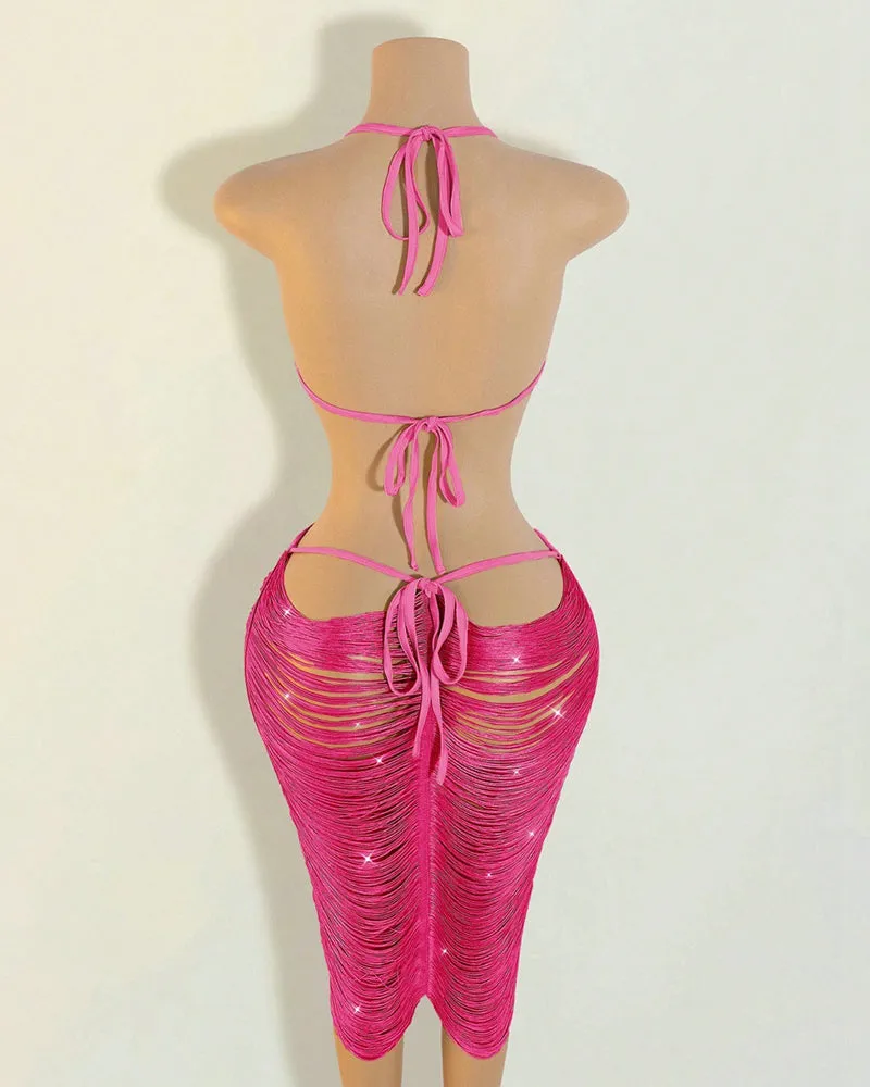 Fringe Halter Midi Dress Cut-Out Tassel Bodycon sold by Avid Love product image thumbnail 3