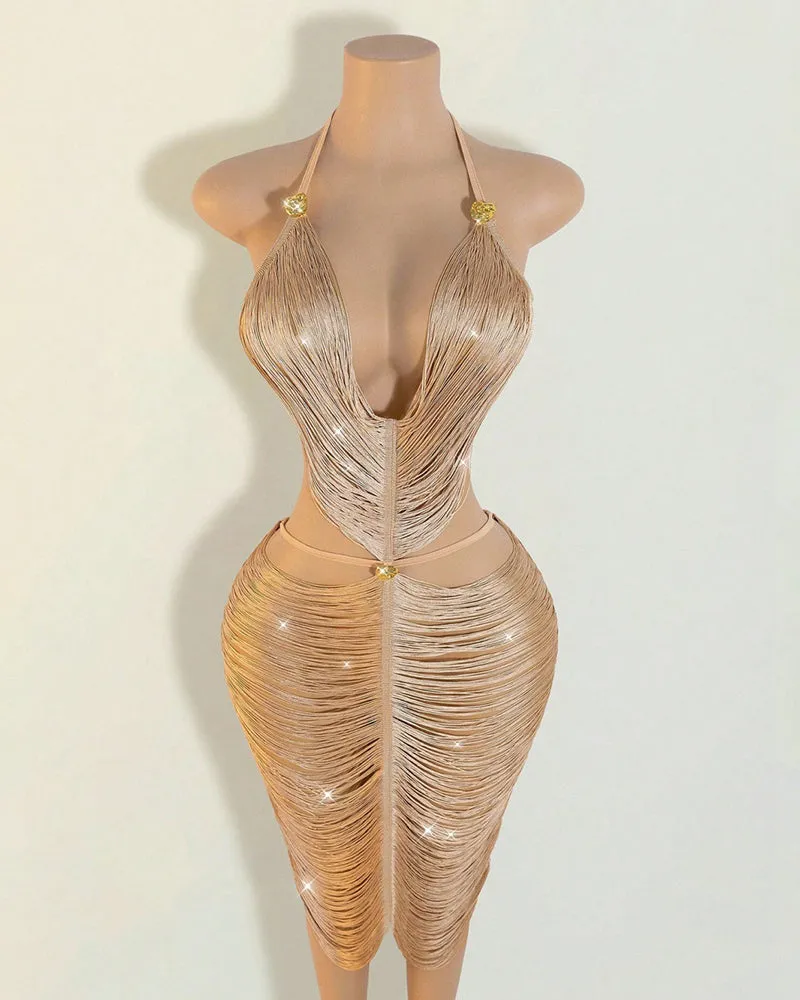 Fringe Halter Midi Dress Cut-Out Tassel Bodycon sold by Avid Love product image thumbnail 5