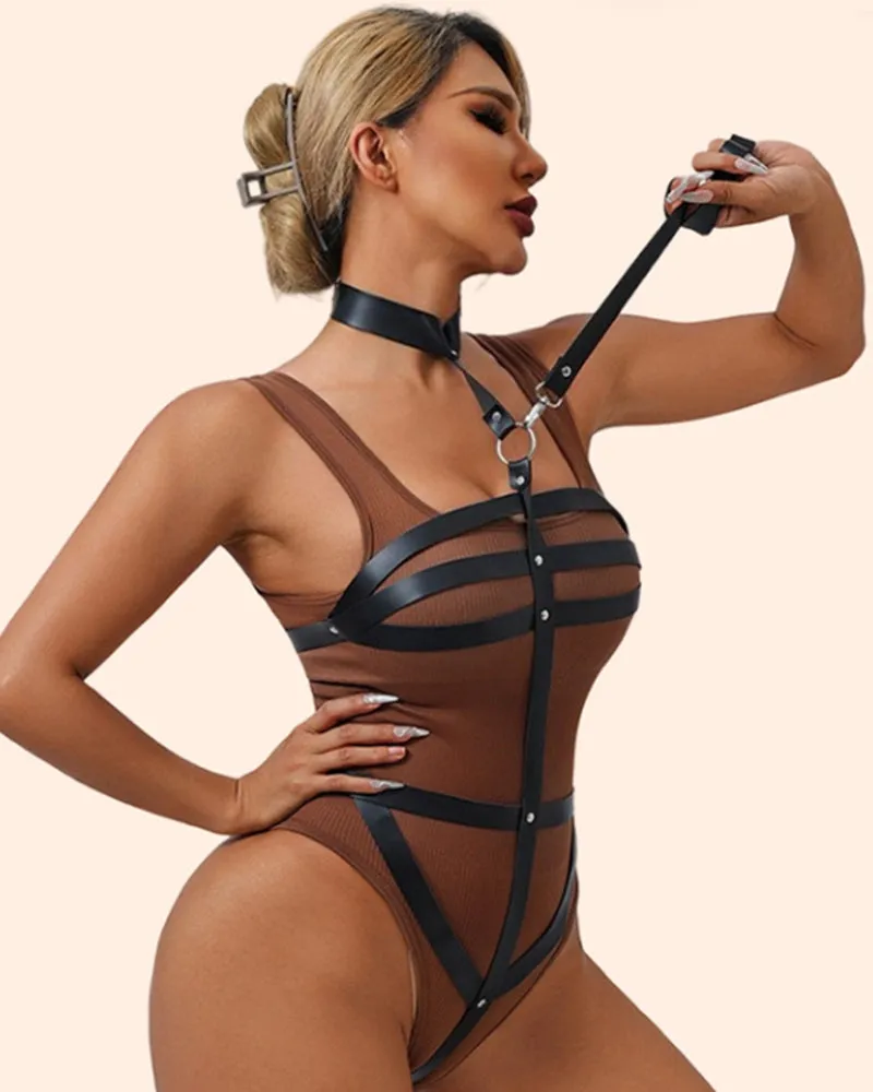 Leather Straps Bondage Harness Bodysuit sold by Avid Love product image thumbnail 4
