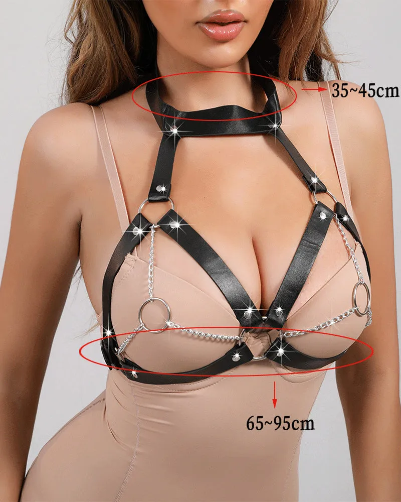 Leather Collar Chest Harness with Chains sold by Avid Love product image thumbnail 4