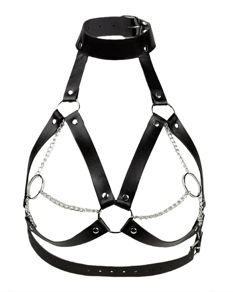 Leather Collar Chest Harness with Chains sold by Avid Love product image thumbnail 2