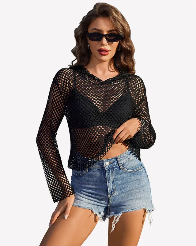 Fishnet Top Hoodie Long Sleeve Mesh Shirt made by Avid Love