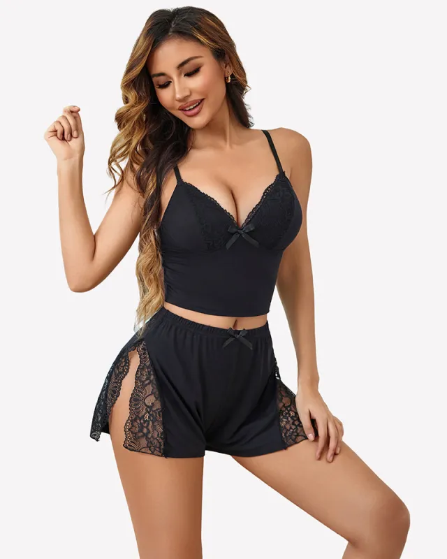 Pajama Set Modal V-Neck Cami Slit Shorts Set made by Avid Love