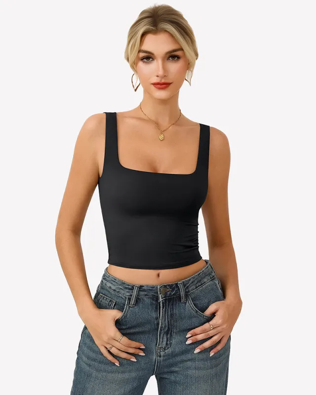 Square Neck Tank Top Double Lined Fitted Soft Crop Tops made by Avid Love