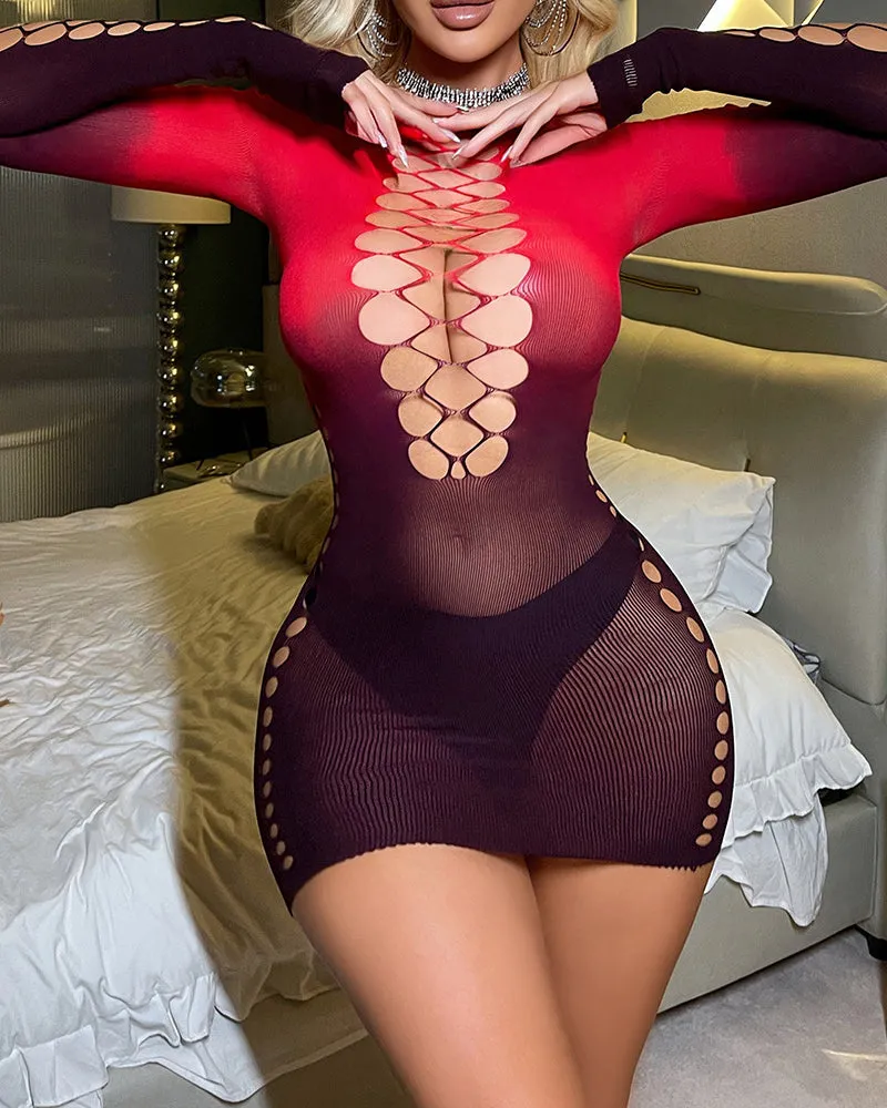 Fishnet Long-Sleeve Cut-Out Bodysuit sold by Avid Love product image thumbnail 2