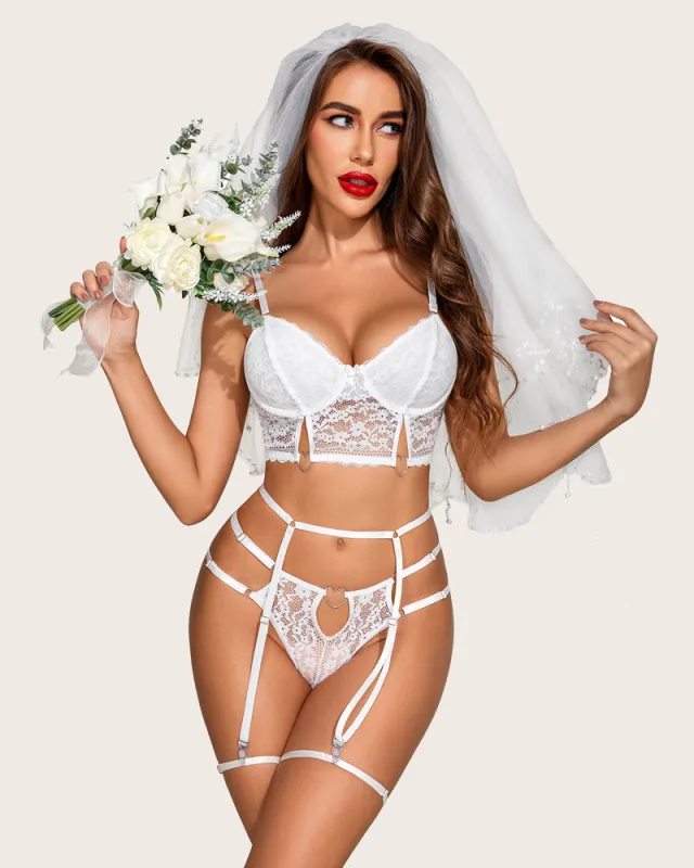 4 Piece Floral Lace Push Up Bra and Panty Set made by Avid Love