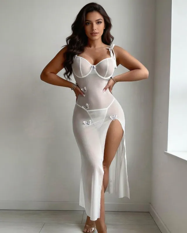 Butterfly Appliqué Sheer Mesh Maxi Dress sold by Avid Love