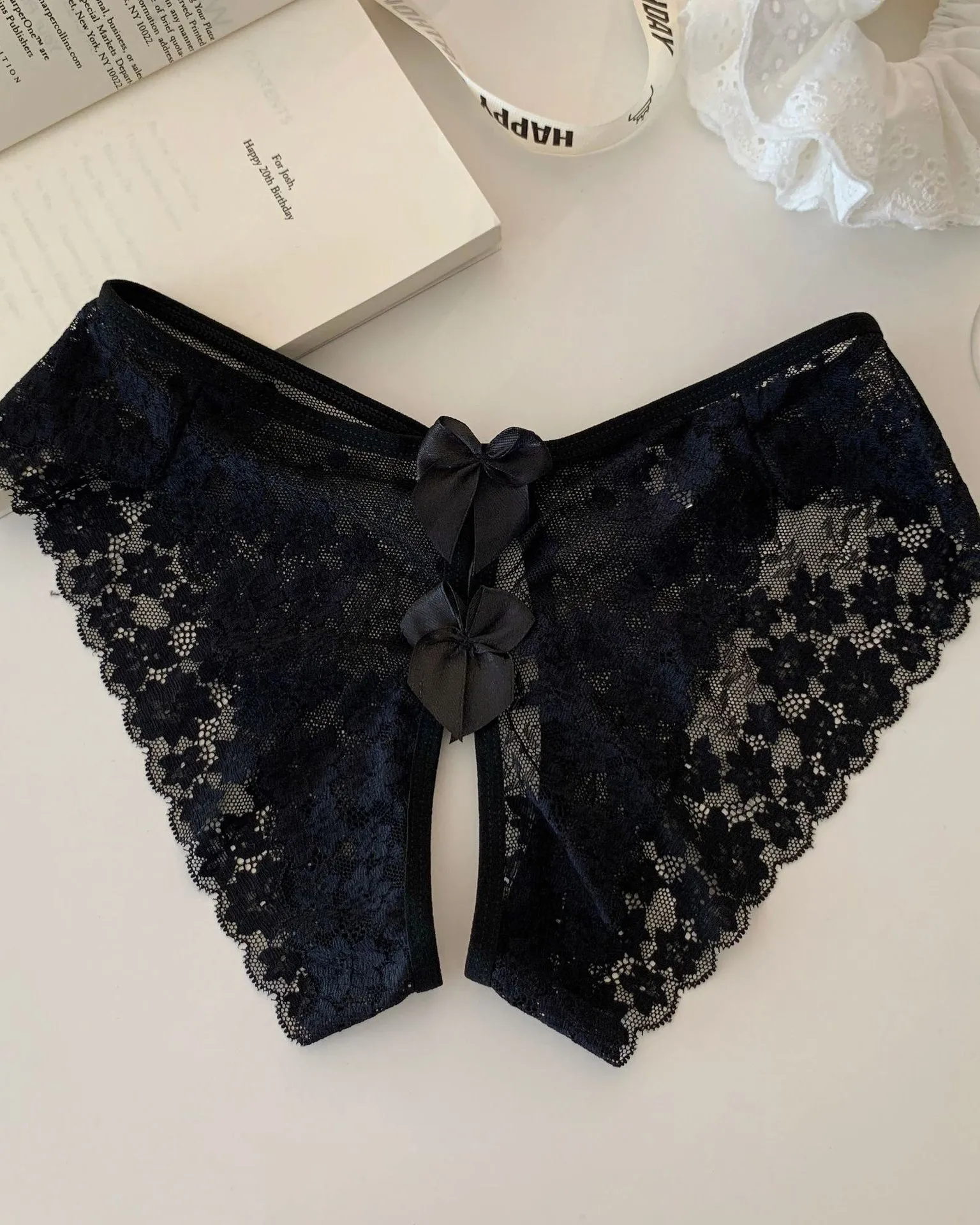 Scalloped Sheer Floral Lace Bow-Back Panties sold by Avid Love product image thumbnail 2