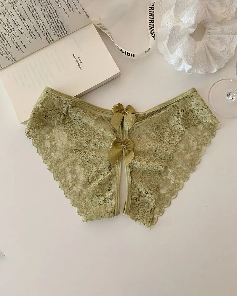 Scalloped Sheer Floral Lace Bow-Back Panties sold by Avid Love