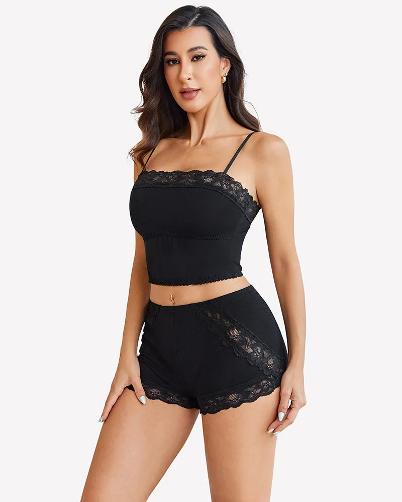 Cami Pajama Set Soft 2 Piece Lace Trim Short PJ Set sold by Avid Love product image thumbnail 3