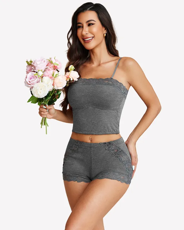 Cami Pajama Set Soft 2 Piece Lace Trim Short PJ Set made by Avid Love