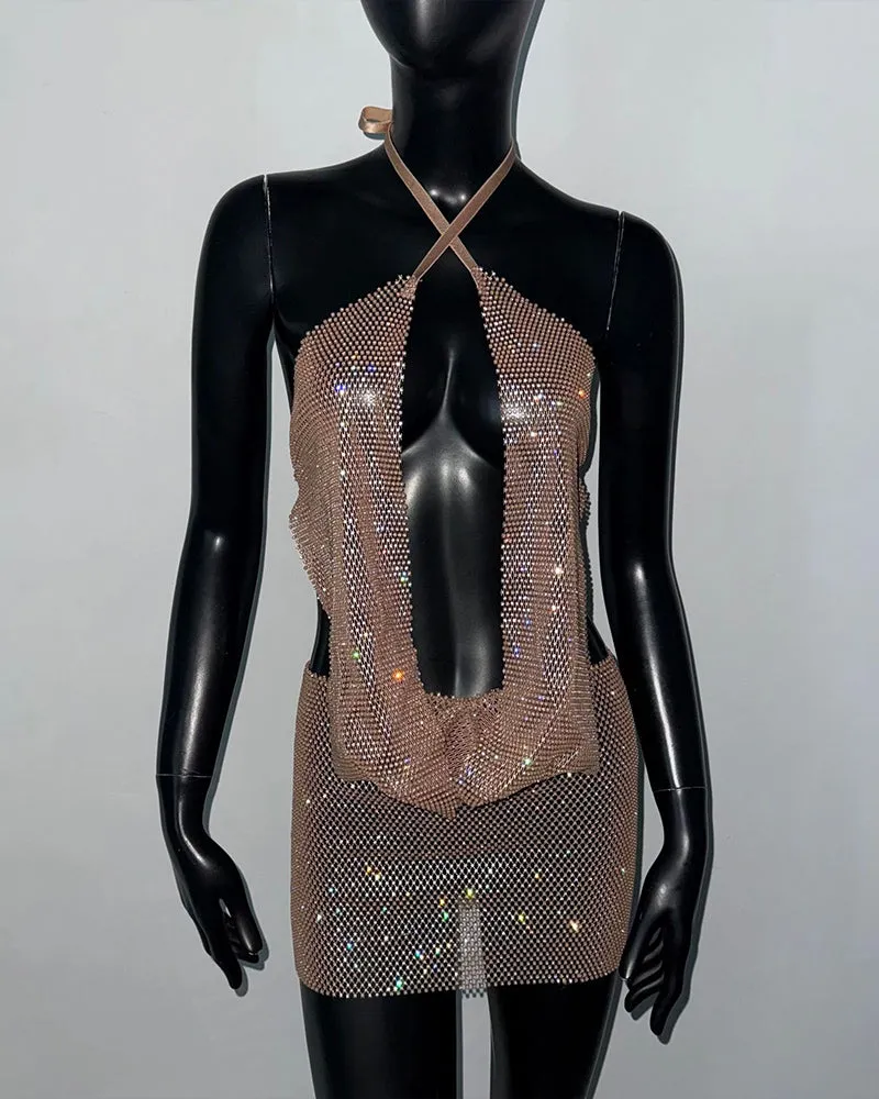 Rhinestone Crystal Plunge Crop Top & Mini Skirt Set sold by Avid Love product image thumbnail 4