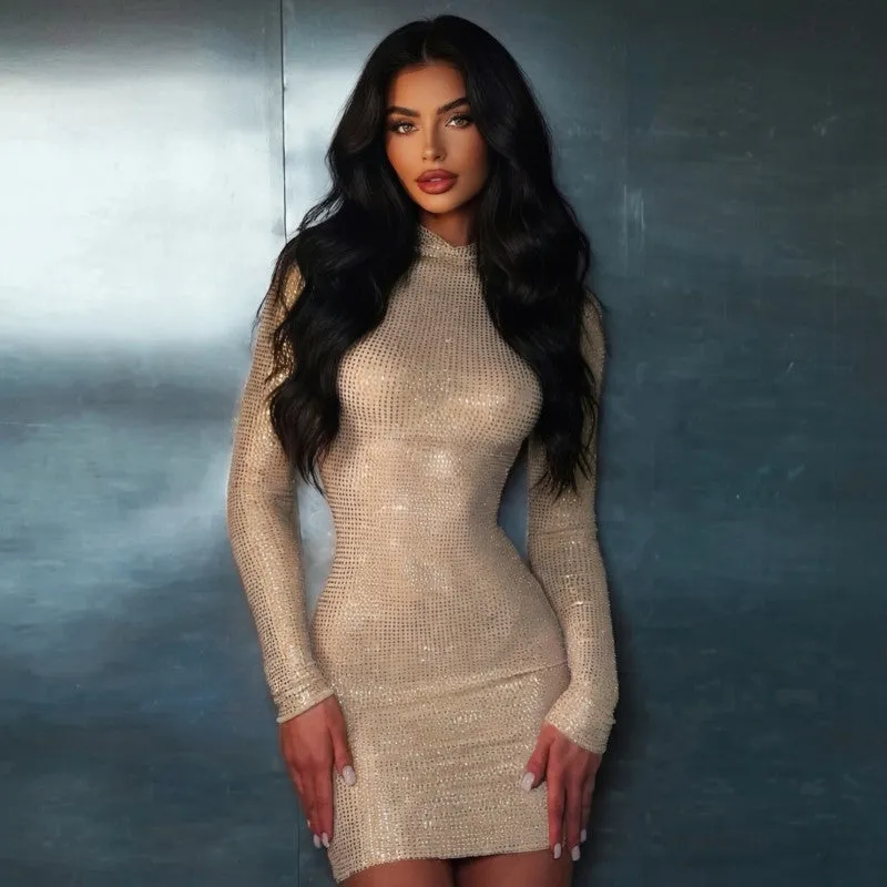 Rhinestone Sparkly Long Sleeve Mini Dress sold by Avid Love product image thumbnail 4
