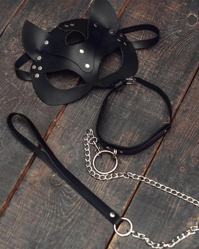 Leather Cat Mask with Ears & Leash sold by Avid Love product image thumbnail 2