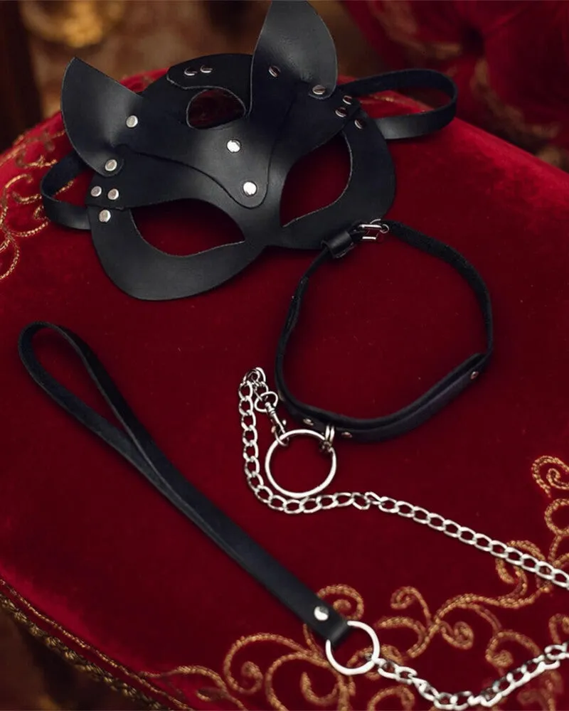 Leather Cat Mask with Ears & Leash sold by Avid Love product image thumbnail 4