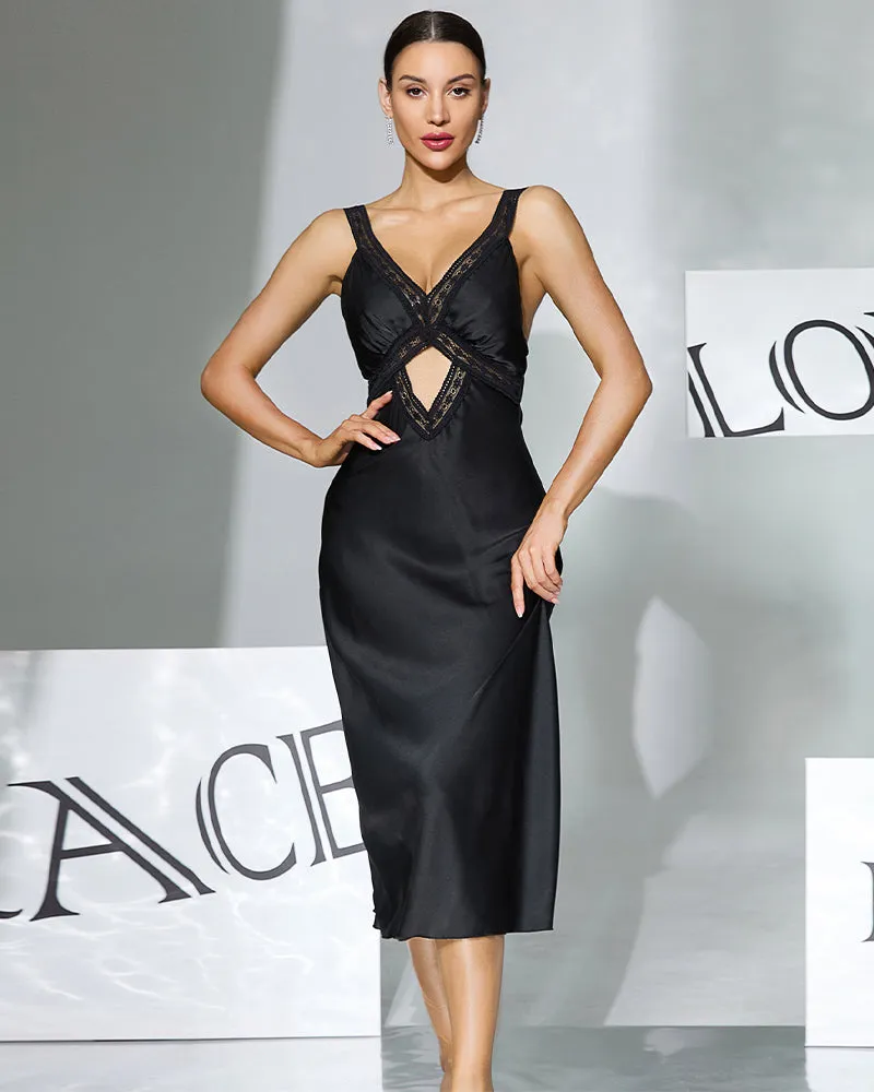 Satin Lace Removable Pads Midi Slip Dress sold by Avid Love product image thumbnail 2