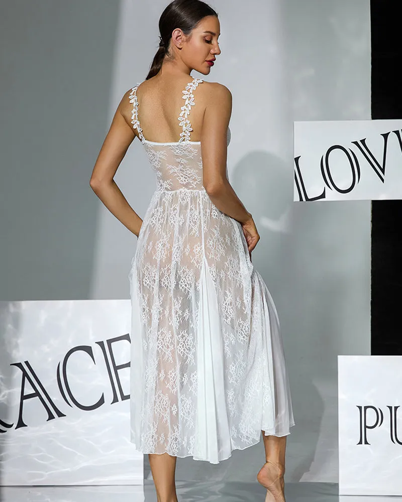 Floral Lace Midi Sheer Overlay Dress with Pearl Accents sold by Avid Love product image thumbnail 5