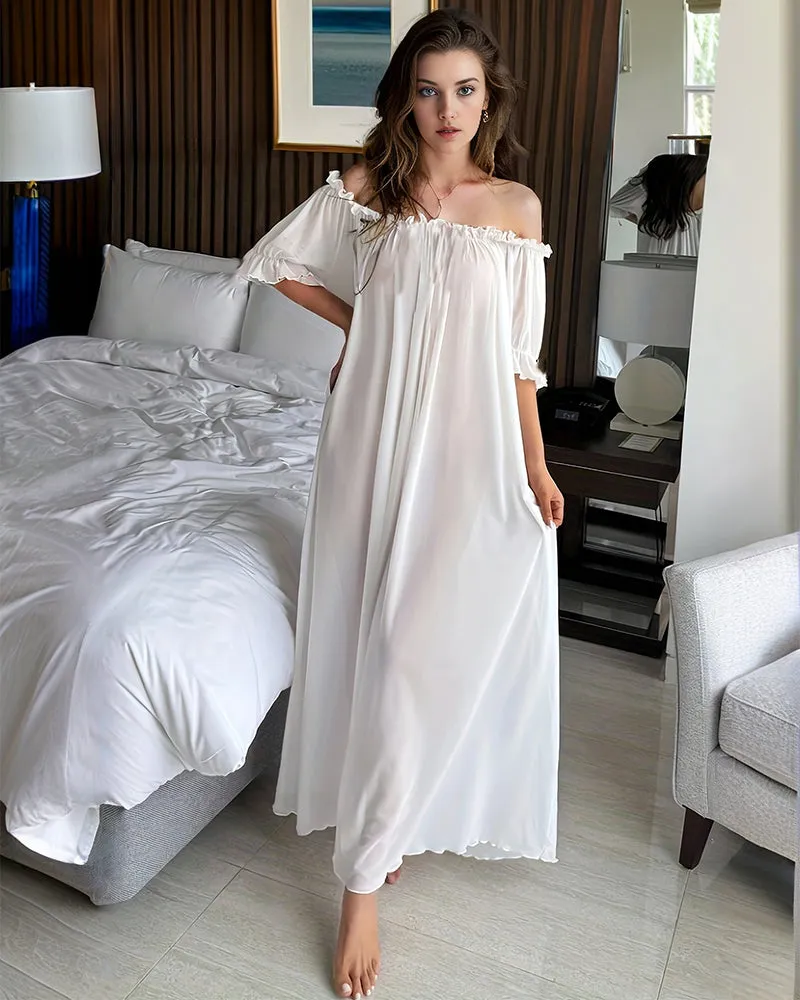 Off-Shoulder Chiffon Mesh Maxi Nightdress sold by Avid Love product image thumbnail 2
