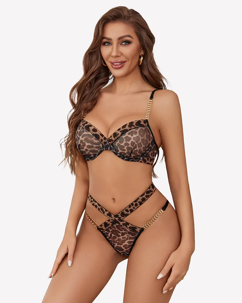 Leopard Push Up with Chain Bra Panty Set sold by Avid Love product image thumbnail 3