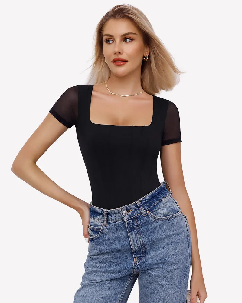 Square Neck Mesh Double Body Suit sold by Avid Love product image thumbnail 3