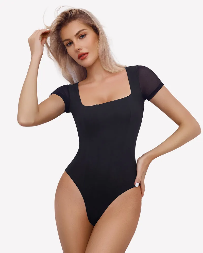 Square Neck Mesh Double Body Suit sold by Avid Love product image thumbnail 4