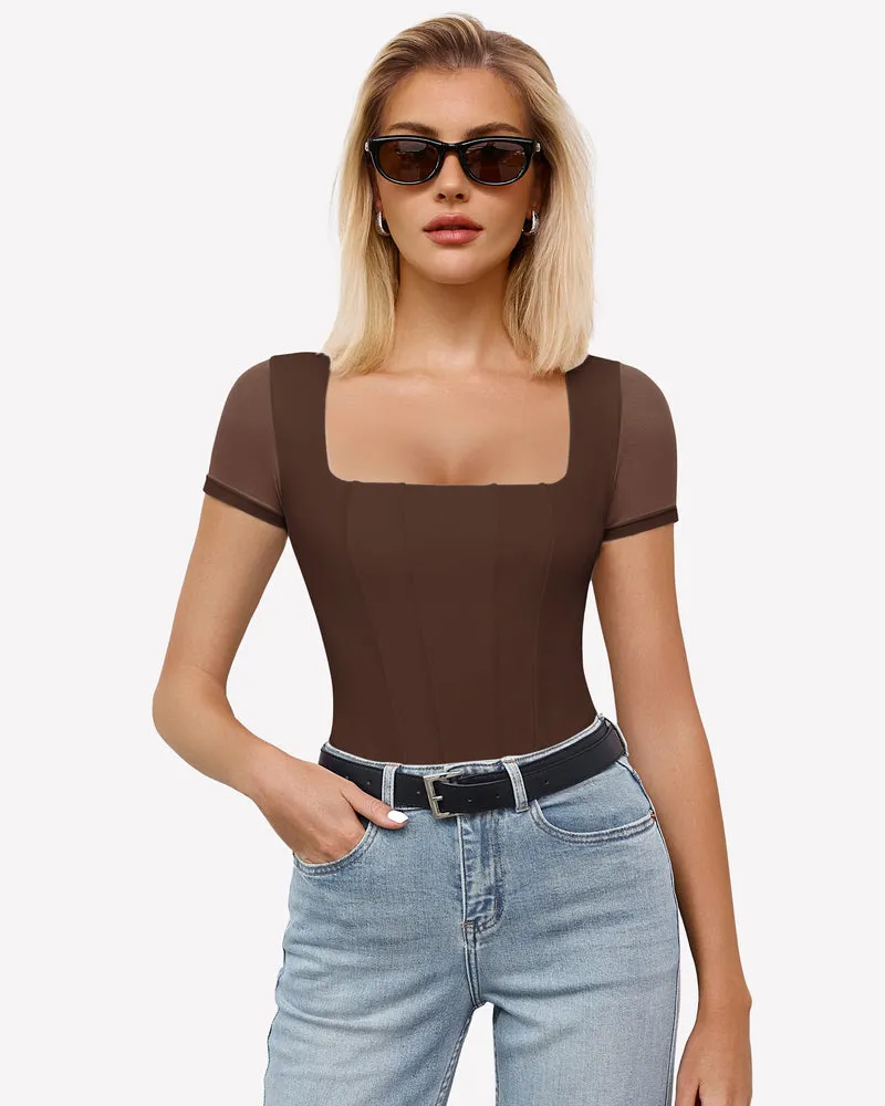 Square Neck Mesh Double Body Suit sold by Avid Love product image thumbnail 5
