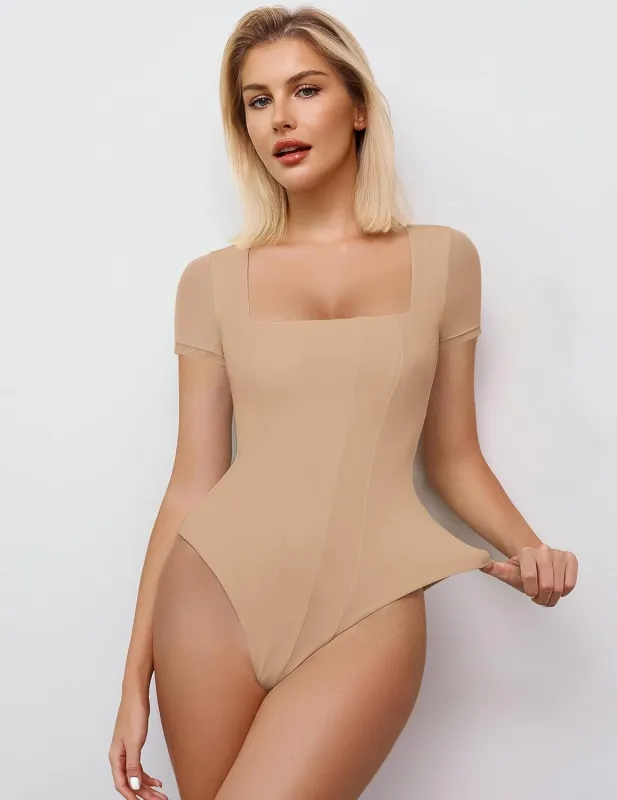 Square Neck Mesh Double Body Suit made by Avid Love
