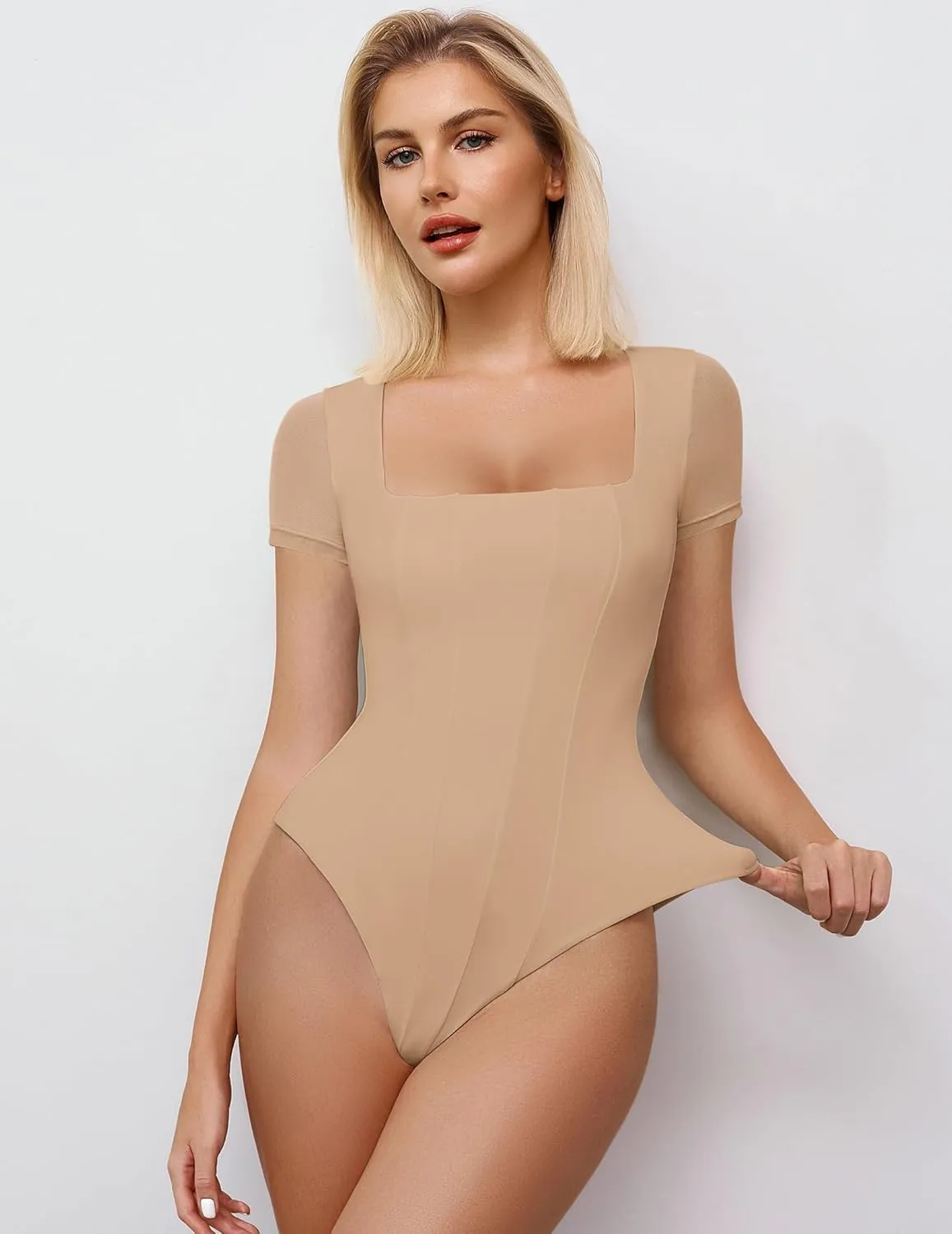 Square Neck Mesh Double Body Suit sold by Avid Love