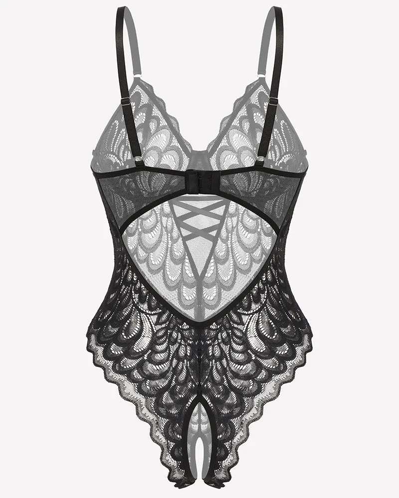 Lace deep V Teddy Crotchless Bodysuits sold by Avid Love product image thumbnail 5