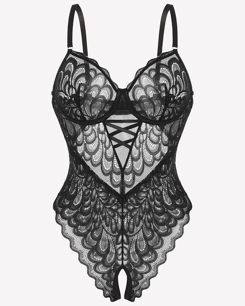 Lace deep V Teddy Crotchless Bodysuits sold by Avid Love product image thumbnail 3