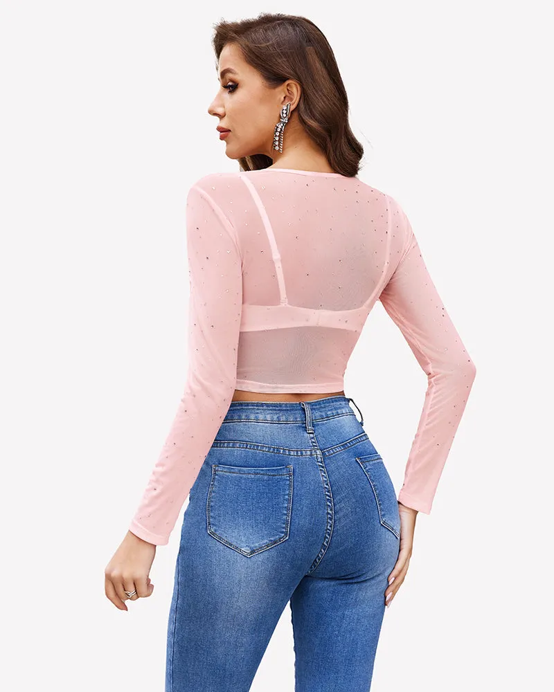 Rhinestone Mesh See Through Crop Top sold by Avid Love product image thumbnail 4
