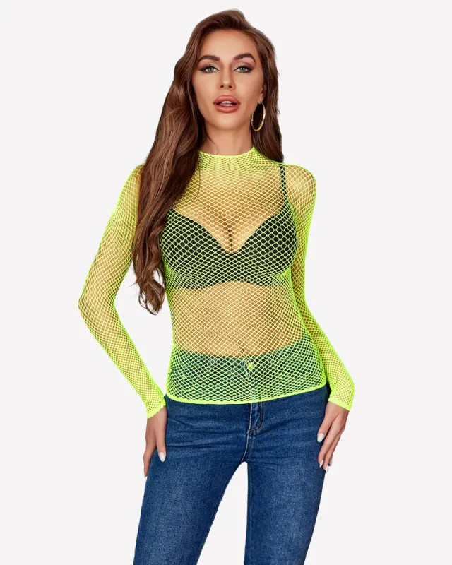 Fishnet Mesh Long Sleeve Tops made by Avid Love