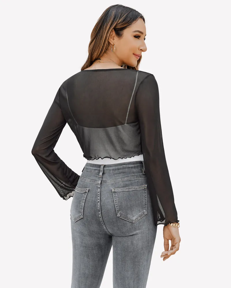 Sheer Shrug Tie Front Mesh Shawl Top sold by Avid Love product image thumbnail 2