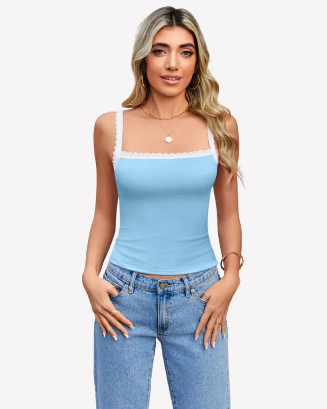 Lace Tank Top Y2k Square Neck Undershirts made by Avid Love