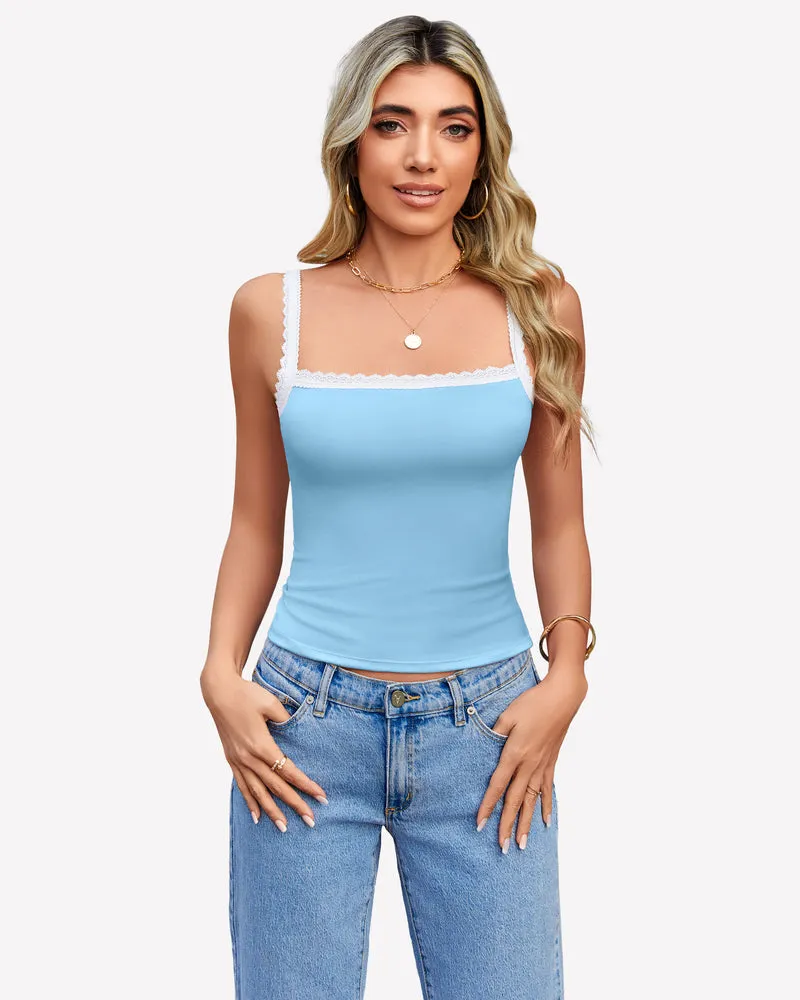 Lace Tank Top Y2k Square Neck Undershirts sold by Avid Love