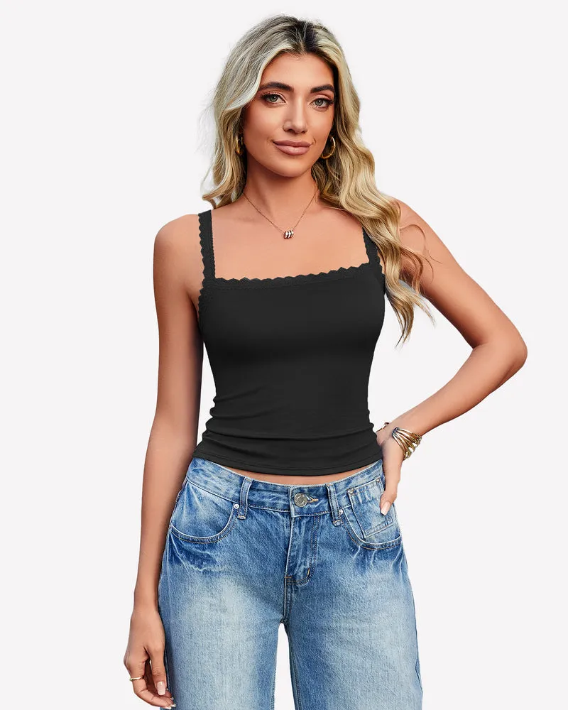 Lace Tank Top Y2k Square Neck Undershirts sold by Avid Love product image thumbnail 3