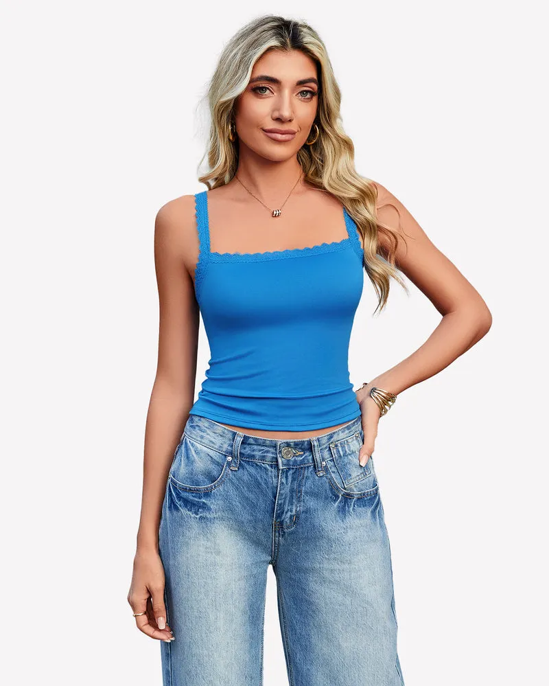 Lace Tank Top Y2k Square Neck Undershirts sold by Avid Love product image thumbnail 4