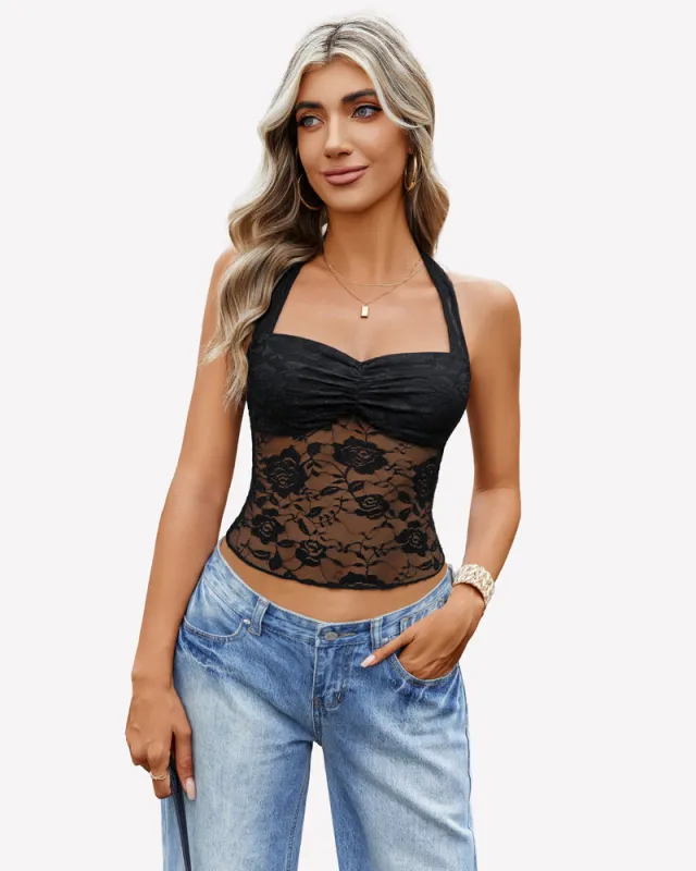 Y2K Halter Tops Lace Tank Top made by Avid Love