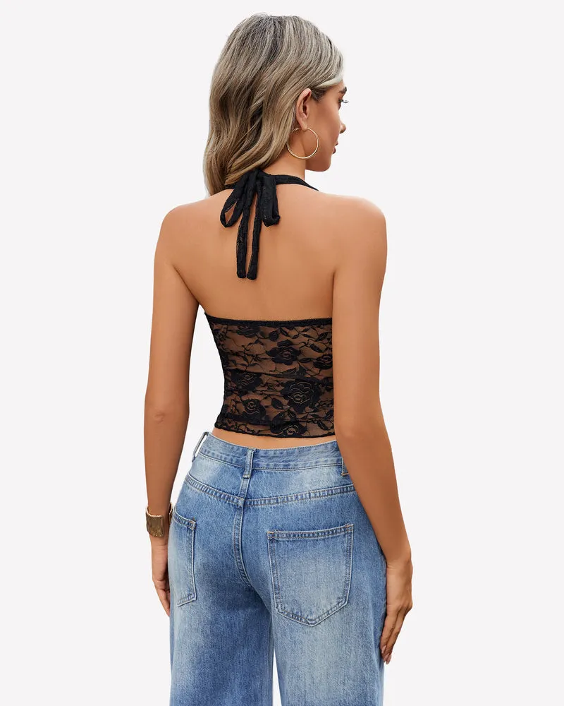 Y2K Halter Tops Lace Tank Top sold by Avid Love product image thumbnail 2