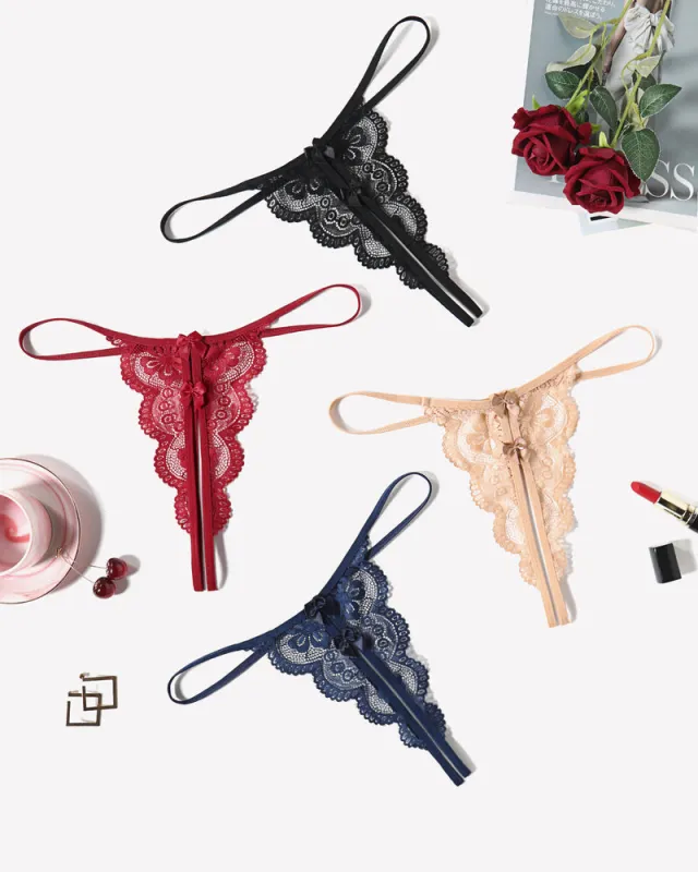 Lace Thongs Low Rise Bow Panties made by Avid Love