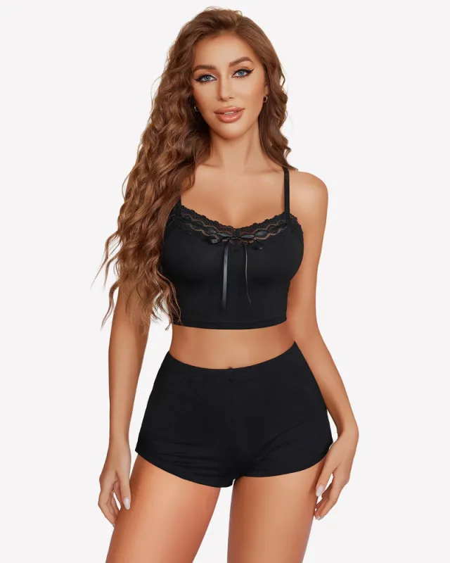 Pajama Sets Lace Trim Short PJ Set made by Avid Love