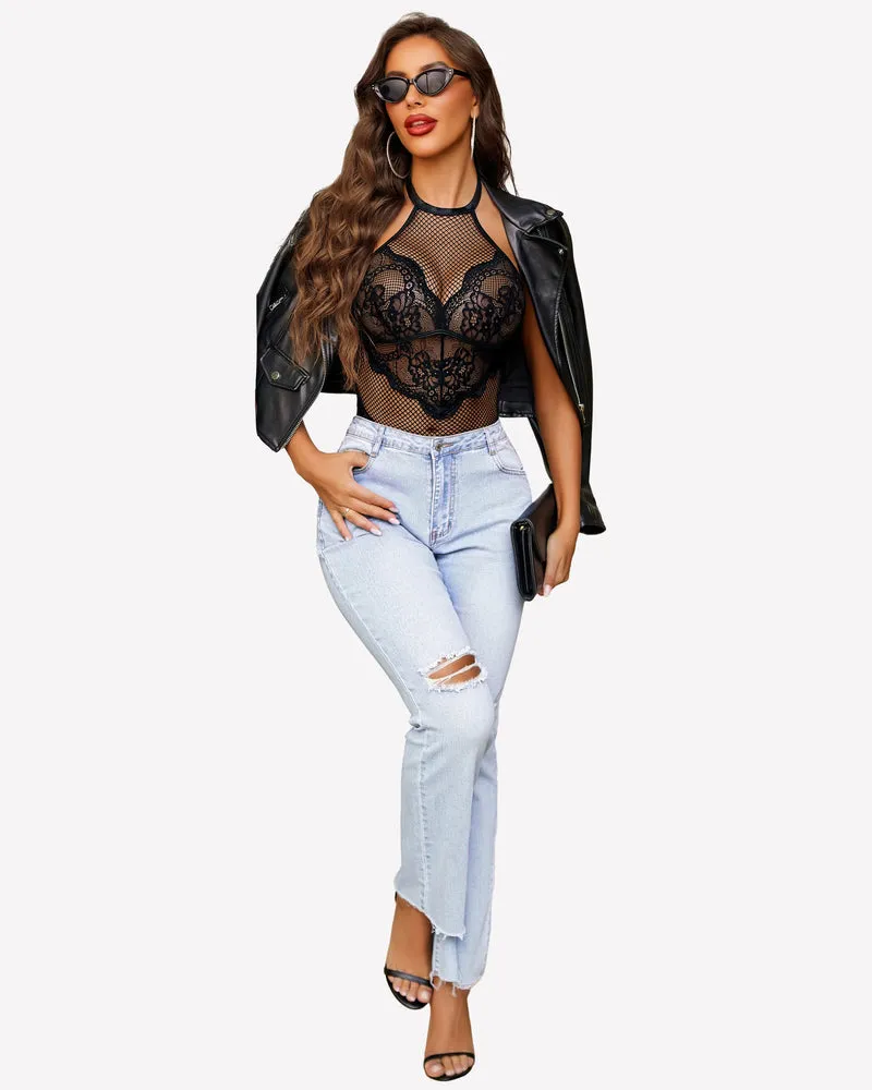 Mesh One Piece Halter Teddy sold by Avid Love product image thumbnail 2