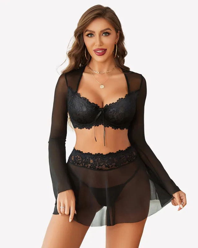 Contrast Lace Mesh Lingerie Set made by Avid Love
