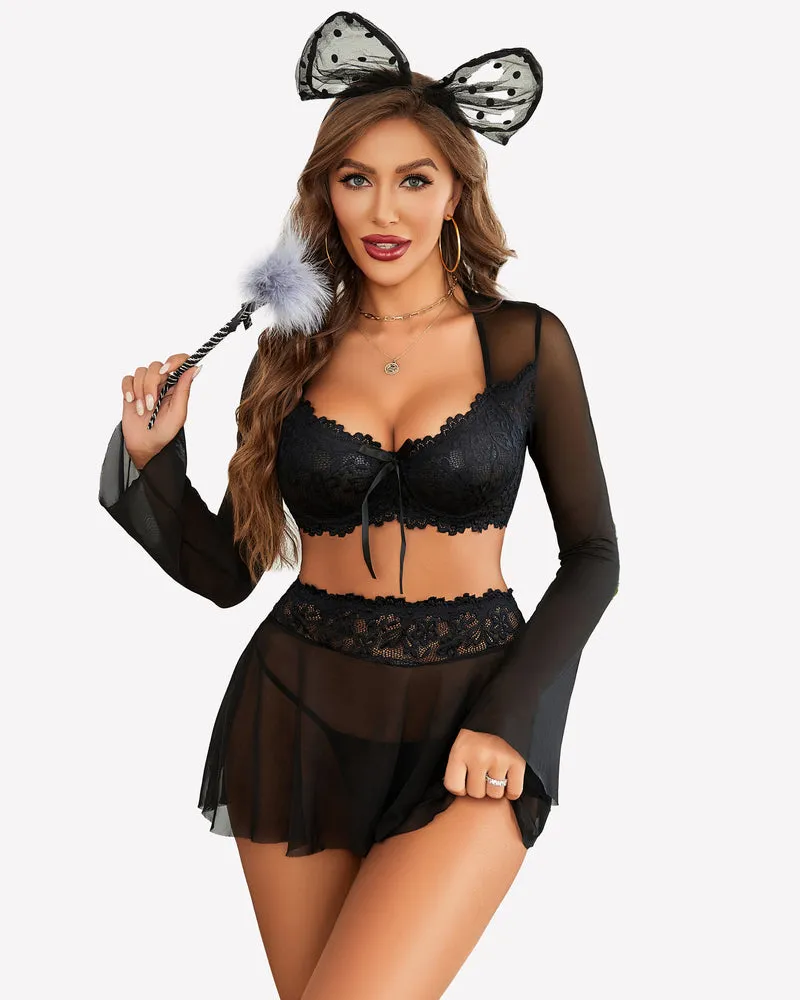 Contrast Lace Mesh Lingerie Set sold by Avid Love product image thumbnail 3